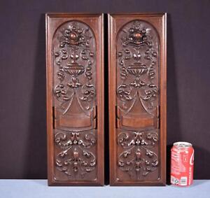 Pair Of Antique French Solid Walnut Highly Carved Panels With Intricate Design