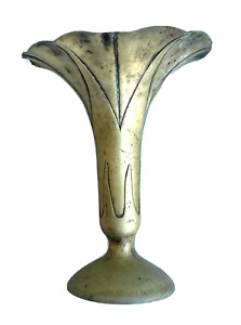 Antique Art Nouveau Hand Tooled Brass Bronze Vase Morning Glory Trumpet 9 5 8 