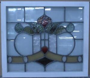 Midsize Old English Leaded Stained Glass Window Colorful Floral 26 X 22 1 2 