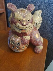 Vintage Handpainted 7 5 Porcelain Japanese Kutani Foo Dog Statue