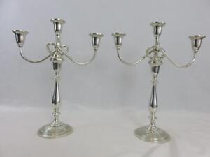 Pair Vintage International Sterling Silver Queen S Lace 3 Light Candelabra 15 5 