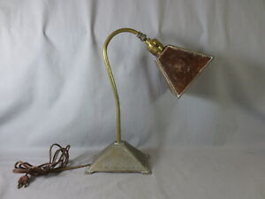 Antique Arts Crafts Metal Mica Shade Electric Desk Lamp N Y W L F Co Chicago