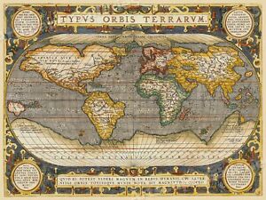 1608 World Map By Ortelius Historic Vintage Style Wall Map 18x24