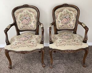 Vintage French Louis Xv Style Tapestry Armchairs By Chateau D Ax Set Of 2