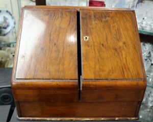 Antique C1900 16 Oak Perpetual Calendar Writing Box Stationary Cabinet