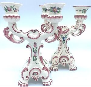 Vintage Imperial D Cor Main Porcelain Hand Painted Floral Design Candelabras 2