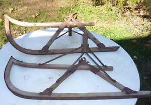 Pair Antique Horse Drawn Sleigh Sled Carriage Runner Skis Primitive Lot 1