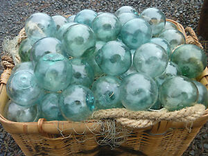 Japanese Glass Fishing Floats 3 Lot 5 Round Net Buoy Balls Authentic Vtg Usa Bz
