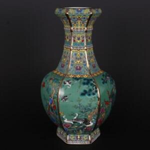 Antique Replica Chinese Enamel Flowers Birds Six Square Vase Mark Qing Qianlong