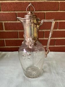 An Art Nouveau Silver Plate And Cut Glass Claret Jug Early 20th Century