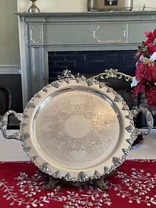 Silverplate Round Serving Tea Tray Grape Motif By Federal Exquisite