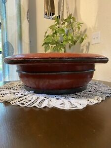 Antique Chinese Red Lacquered Wash Basin Bowl Rustic Boho Asian Decor Planter