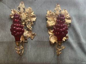 Antique Gold Gilded Bronze Grapes Vines Wall Sconce W Grape Shade 