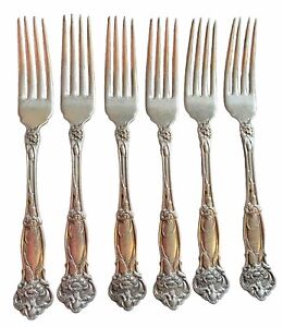 Group Of Six 6 Wallace Sterling Silver Carnation Forks 7 1 8 Long Monogram