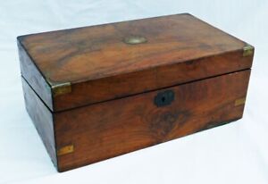 Original Antique Walnut And Brass Bound Writing Slope Box Document Box