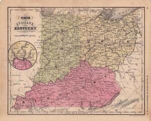1866 Antique Francis Mcnally Atlas Map Of Ohio Indiana Kentucky