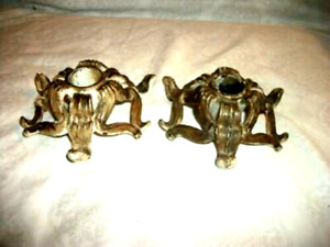 Antique French Iron Candle Holders Squatty Chippy Old Paint Layers Primitive Pr