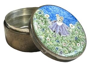 Vintage Sterling Enamel Patch Box Pill Box Trinket Box Mouse In Bright Field