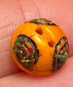 Small Very Old Unusual Orange Colorful Dome Vintage Antique Button 1631
