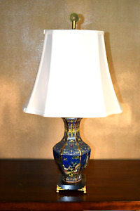 25 Chinese Porcelain Hex Vase Lamp Bird Flower Jingdezhen Enameled Blue