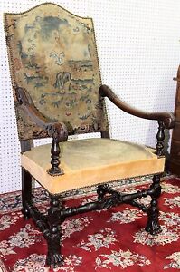 Antique French Napoleon First Open Fauteuil Arm Chair Claw Feet Circa 1810
