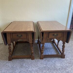 Two Vintage Ethan Allen Drop Leaf American Traditional Side End Coffee Tables