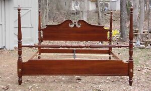 Ethan Allen Georgian Court Chippendale Style Solid Cherry King Size Poster Bed