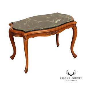 French Louis Xv Style Vintage Carved Base Marble Top Coffee Table