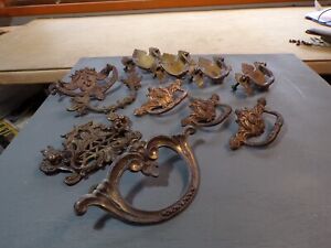 Mixed Lot Of 11 Antique Vintage Drawer Pull Hardware Brass And Steel 