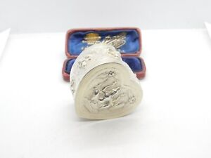 Burmese Sterling Silver Heart Shaped Trinket Box Antique C1920 Art Deco