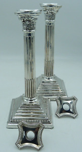 Pair Of 30cms Solid Silver Corinthian Column Candlesticks