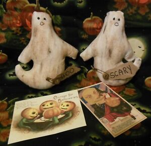 Primitive Handmade Ghosts Boo Scary With 2 Halloween Vintage Postcard Images 