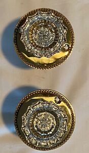 Set Of 12 Point Antique Glass Door Knobs W Brass Back Plates Hardware