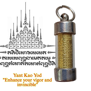 Takrut Yant Yantra Kao Yod Thai Amulet Pendant Gold Plated Copper