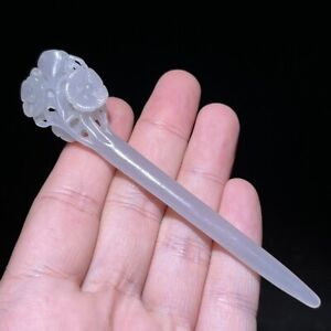 Chinese Antique Song Dynasty Hetian Ancient Jade Carved Plum Blossom Hair Sticks