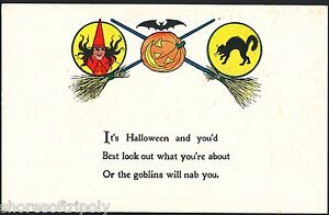 Early 1900 S Witch Bat Black Cat Halloween Postcard Goblins Will Nab You 