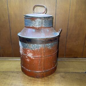 Gray And Red Graniteware Cream Milk Can With Tin Lid