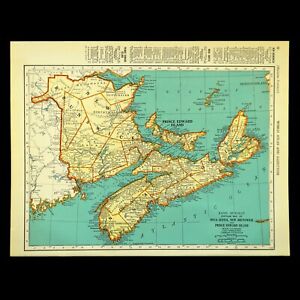 Vintage Nova Scotia Map New Brunswick 1940s Antique Prince Edward Island Map