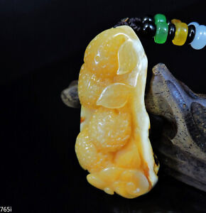100 Natural Hand Carved Jade Pendant Jadeite Necklace Peanut Leaves Ruyi 765i