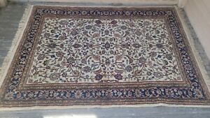 Vintage Indian Indo Nain Style Hand Knotted Wool Floral Oriental Rug Carpet 8x5
