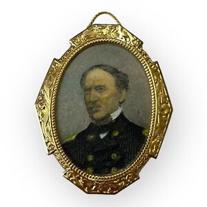 Antique 1862 Civil War Hand Tinted Small Engraving Portrait Of Admiral Farragut