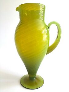 Mid Century Modern Italian Olive Chartreuse Swirl Murano Art Glass Pitcher Vase