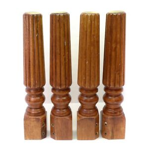 Set Of 4 Wooden Coffee Table Furniture Legs Round Brown Mid Century 15 5 Vintage