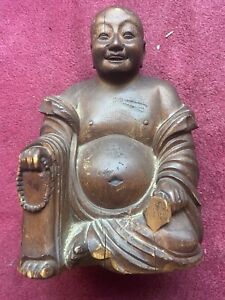 Large Vintage Hand Carved Wood Wooden Chinese Buddha Statue Old Antique Rare