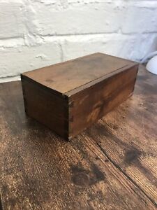 Antique Small Wooden Dovetailed Box With Sliding Lid