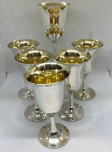 Wallace Sterling Silver Goblets Gold Wash 14 6 75 Inch Set Of 6 Flaw Wa2