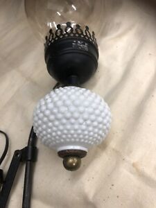 Vtg Accordion Wall Light Sconce Fixture Mid Century Modern Lamp Scissor Milk Gl