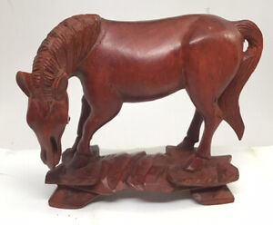 Vintage Chinese Hand Carved Boxwood Wood Horse Grazing Figurine Statue 9 1 