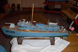 Vintage Folk Art Handmade Wood Wwi Submarine Chaser Ship Model Mathews Boats
