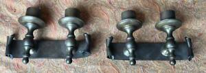 Old Vintage Italian Pair Of Two 2 Bronze Or Brass Metal Candle Wall Sconces Set